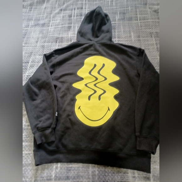 The Smiley Company X H&M Hoodie Mens Size Large Black Logo Pullover Cotton - Picture 1 of 8